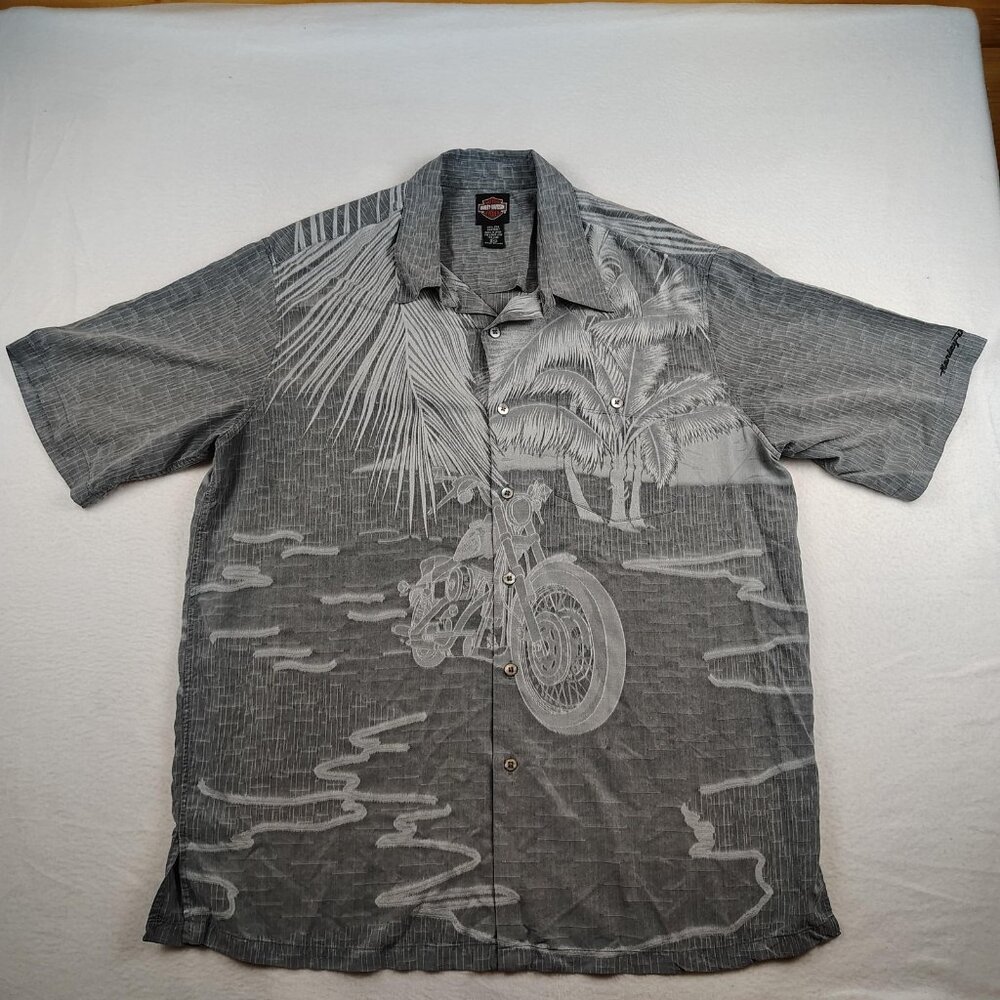 Harley-Davidson Silk Hawaiian Shirt Mens 2XL Tori Richard Tropical Motorcycle